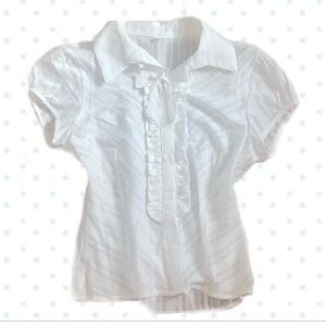 🪽Elegant White Button Up Blouse With Lace and Bow